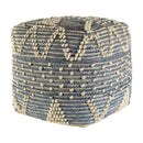 Mercana Rofi 67584 Blue Denim and Ivory Cotton Stitched Square Pouf IMAGE 1