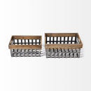 Mercana Chartrand 57851 Wood And Metal Open Crate Style Baskets (Set of 2) IMAGE 1
