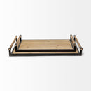 Mercana Benson 67701 Brown Wood Black Metal Trays (Set of 2) IMAGE 1