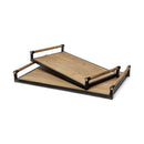 Mercana Benson 67701 Brown Wood Black Metal Trays (Set of 2) IMAGE 2